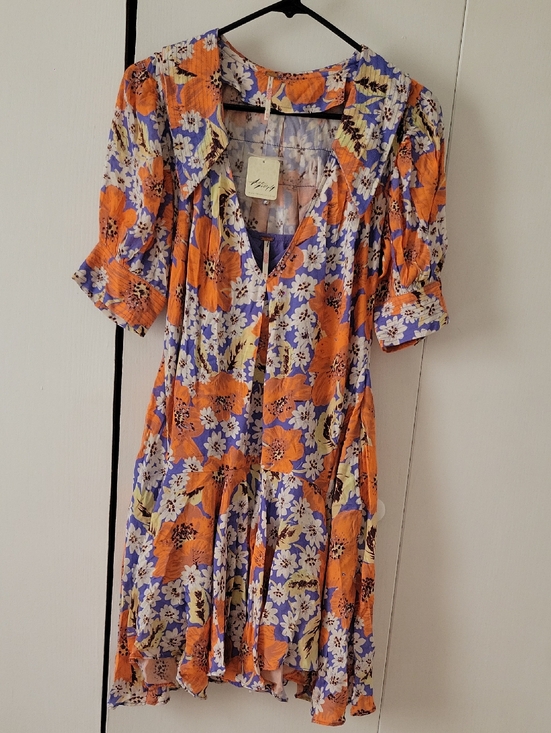 Free People Dresses & Skirts - Free People Orange & Blue Floral Mini Dress